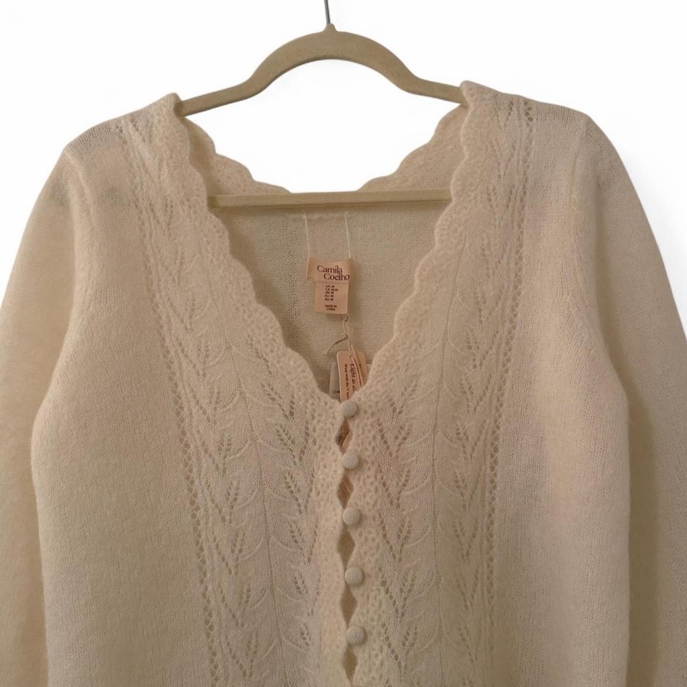 Camila Coelho Mohair Wool Blend Cardigan Sweater Cream M NWT - Picture 6 of 12